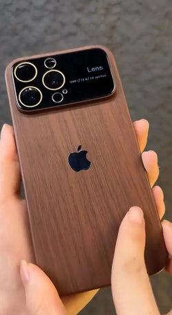 Full Lens Luxury Plating 3D Wooden Look Glossy Case For iPhone SERIES With Logo