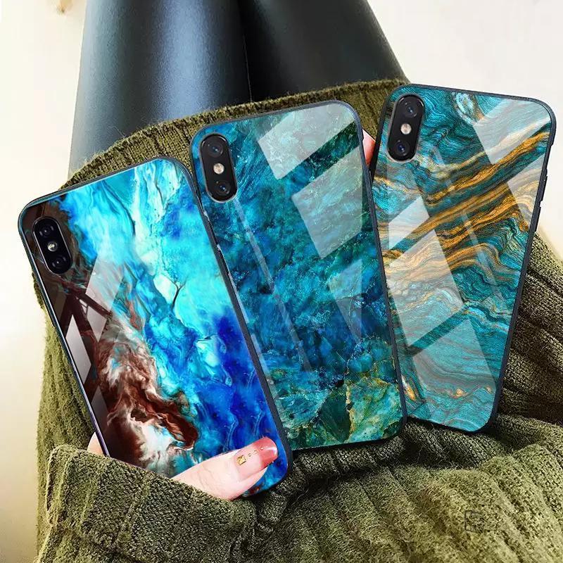 iPhone X Soothing Sea Pattern Marble Glass Back Case