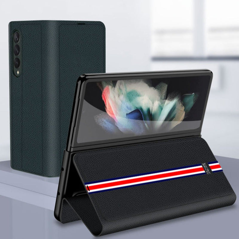 Galaxy Z Fold3 Colored Strap Leather Flip Case