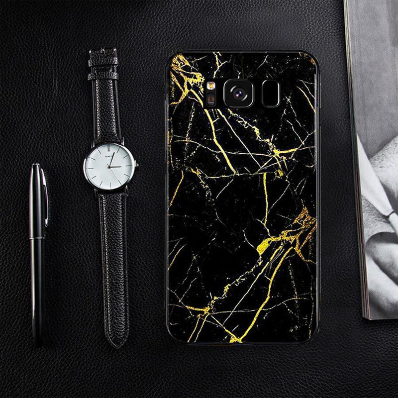 Galaxy S Series Gold Dust Texture Marble Glass Case