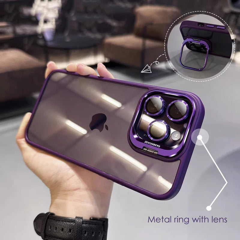 Luxury Camera Lens Flip Bracket Case - iPhone