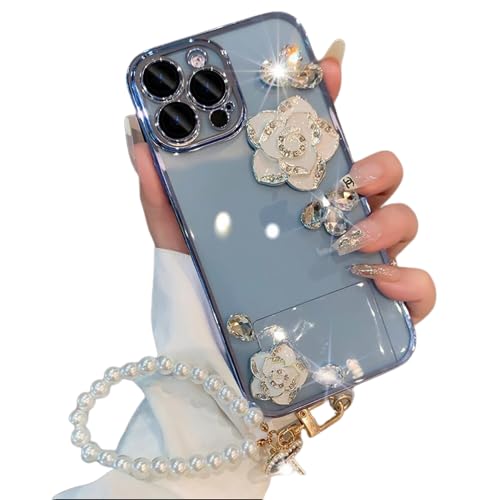 Back Cover Case for iPhone 14 Soft TPU, Shockproof Protective Blossom Grip Camellia Phone Holder Case(Blue)