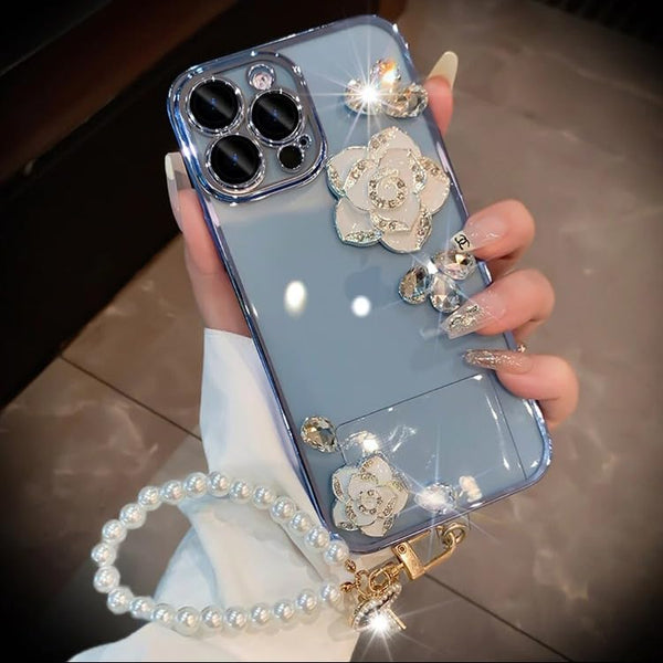 Back Cover Case for iPhone 14 Soft TPU, Shockproof Protective Blossom Grip Camellia Phone Holder Case(Blue)