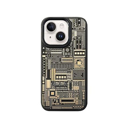 Circuit Board Design PC TPU Case for Apple iPhone | Metallic Buttons | PC + TPU | Shockproof | Metal Ring Camera Protection for - Black