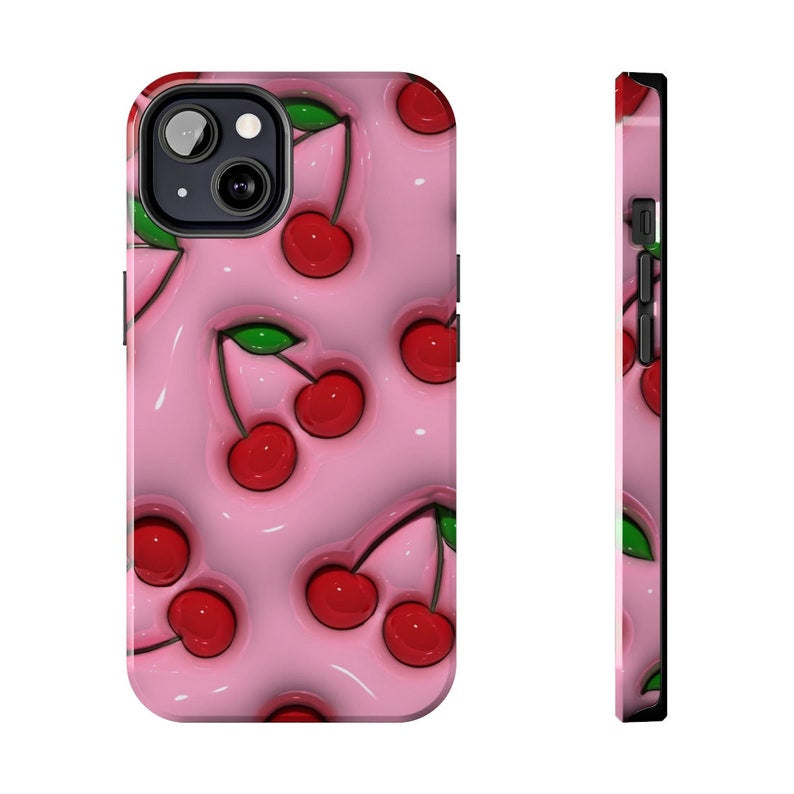 Cherries iPhone Case (Print) - 3D Optical Illusion | iPhone 15 | Unique Gifts | iPhone 14 Plus | Y2K | iPhone 12 Pro Max | Coquette | Glossy