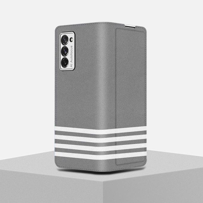 Galaxy Z Fold2 White Stripes Leather Flip Case