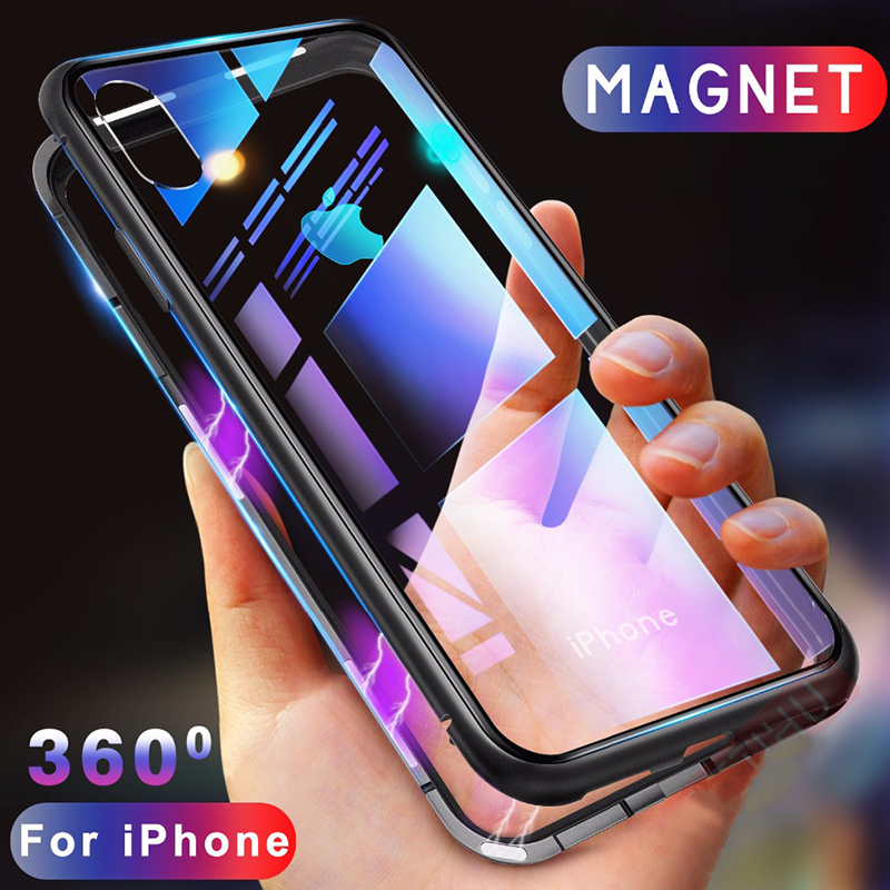 iPhone X- series Electronic Auto-Fit Magnetic Transparent Glass Case with 360°