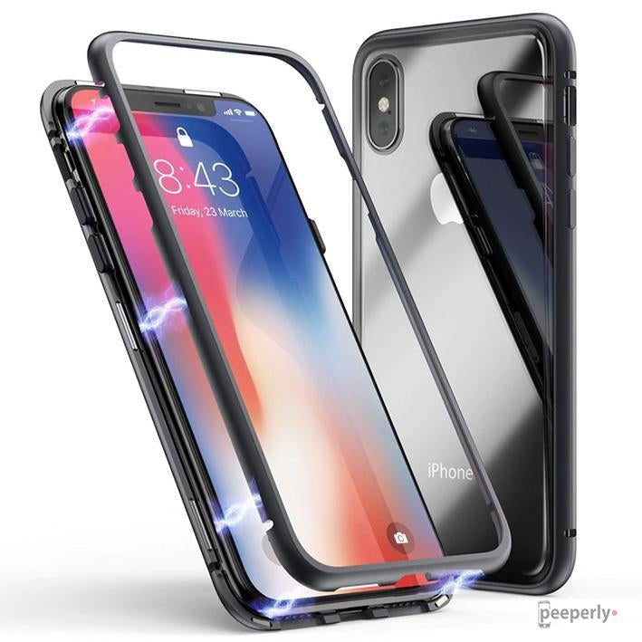 iPhone X- series Electronic Auto-Fit Magnetic Transparent Glass Case with 360°