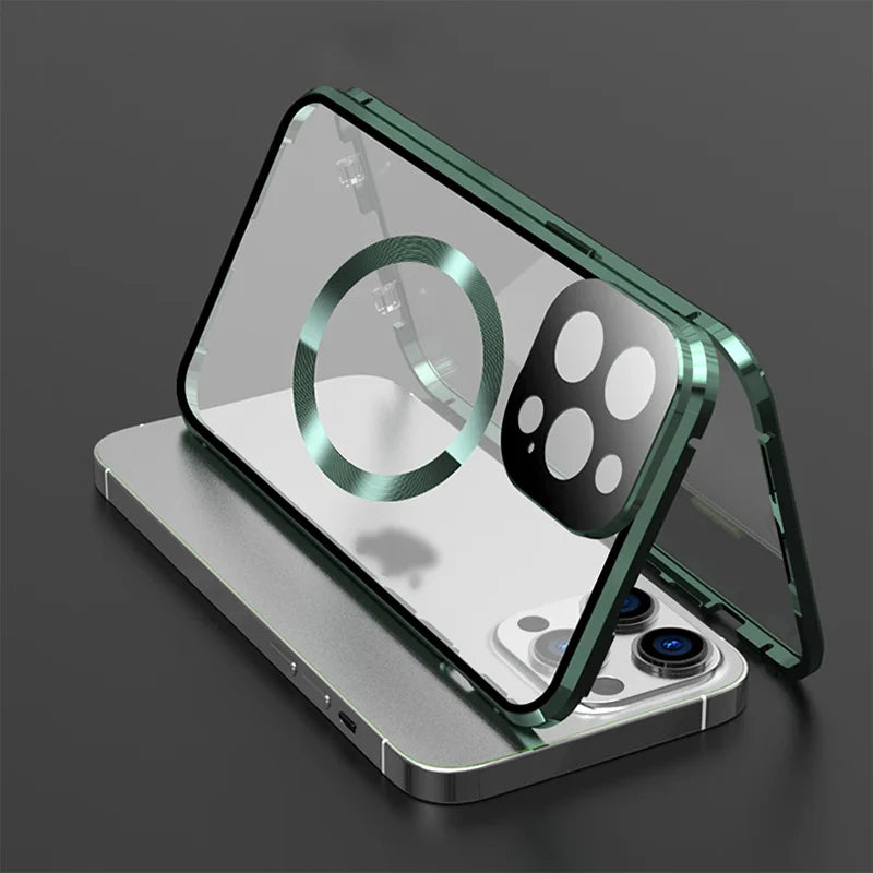 iPhone Dual Magnetic Metal Body Magsafe Glass Case