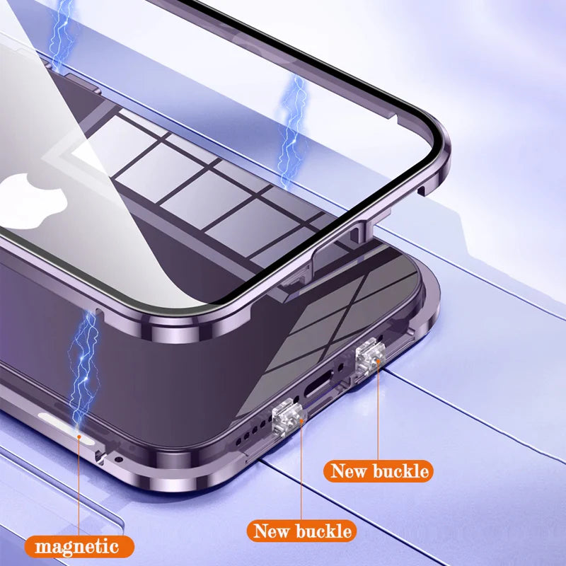 iPhone Dual Magnetic Metal Body Magsafe Glass Case