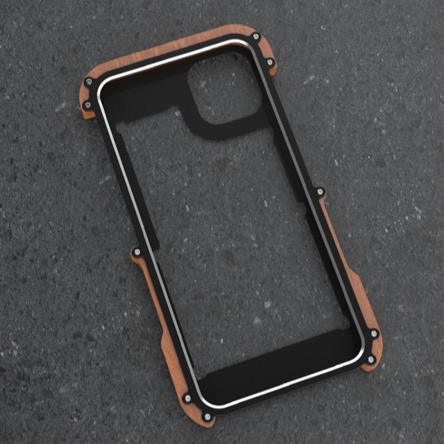 iPhone 13 R-Just Aluminium & Natural Wood Anti-shock Bumper Case