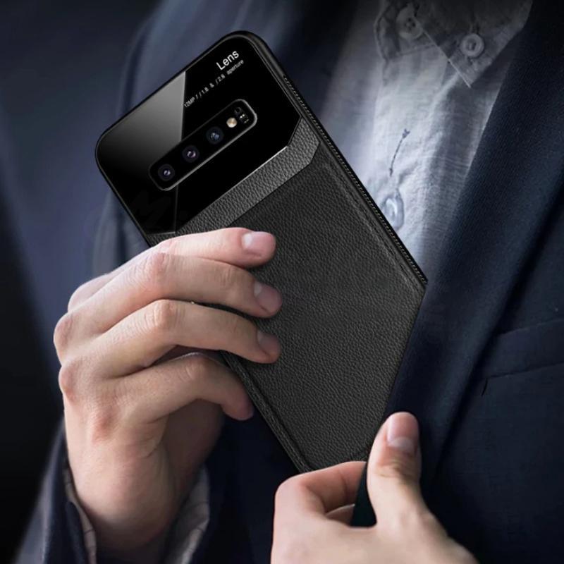 Galaxy S10 Sleek Slim Leather Glass Case