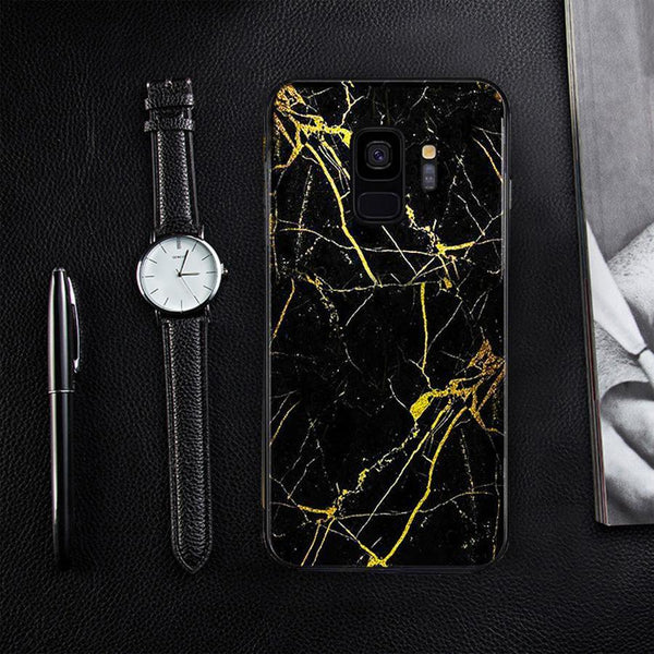 Galaxy S9 Gold Dust Texture Marble Glass Case