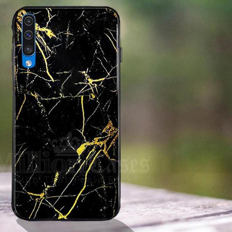 Galaxy A70 Gold Dust Texture Marble Glass Case