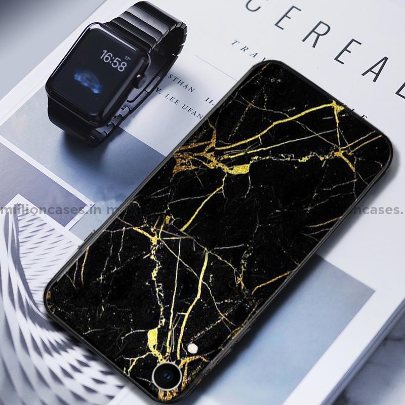 iPhone XR Gold Dust Texture Marble Glass Case