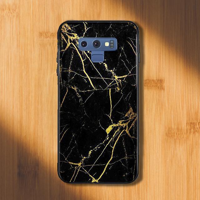 Galaxy Note 9 Gold Dust Texture Marble Glass Case