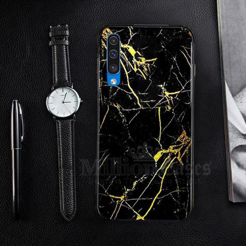 Galaxy A70 Gold Dust Texture Marble Glass Case