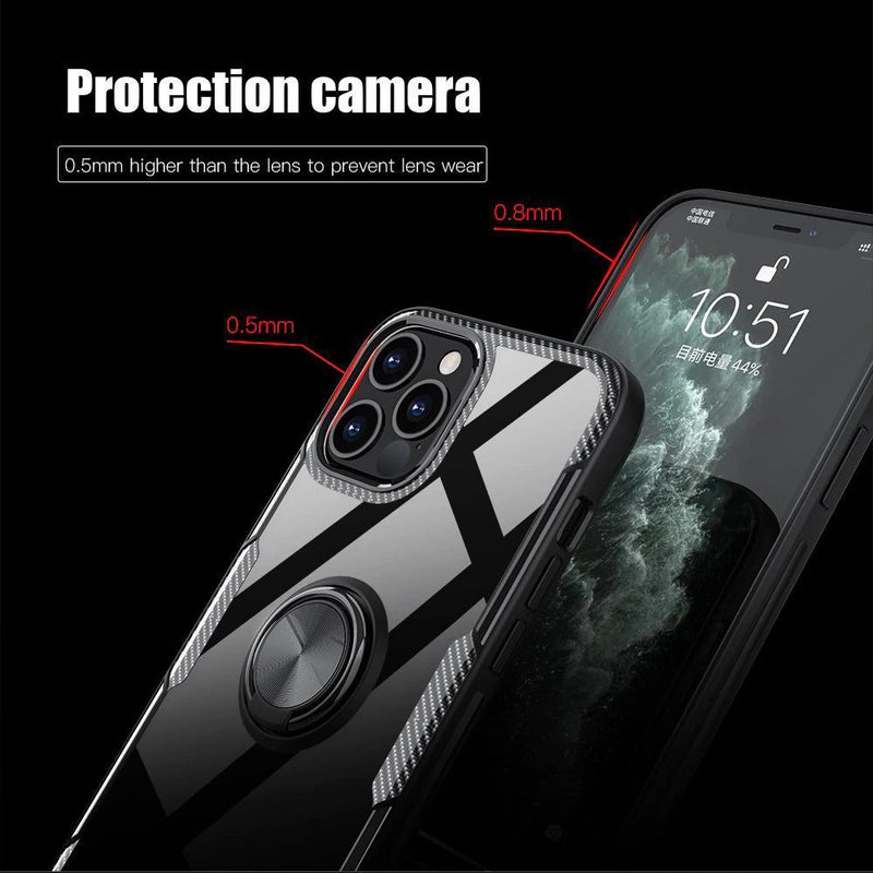 iPhone 12 Series Shockproof Transparent Metallic Ring Holder Case