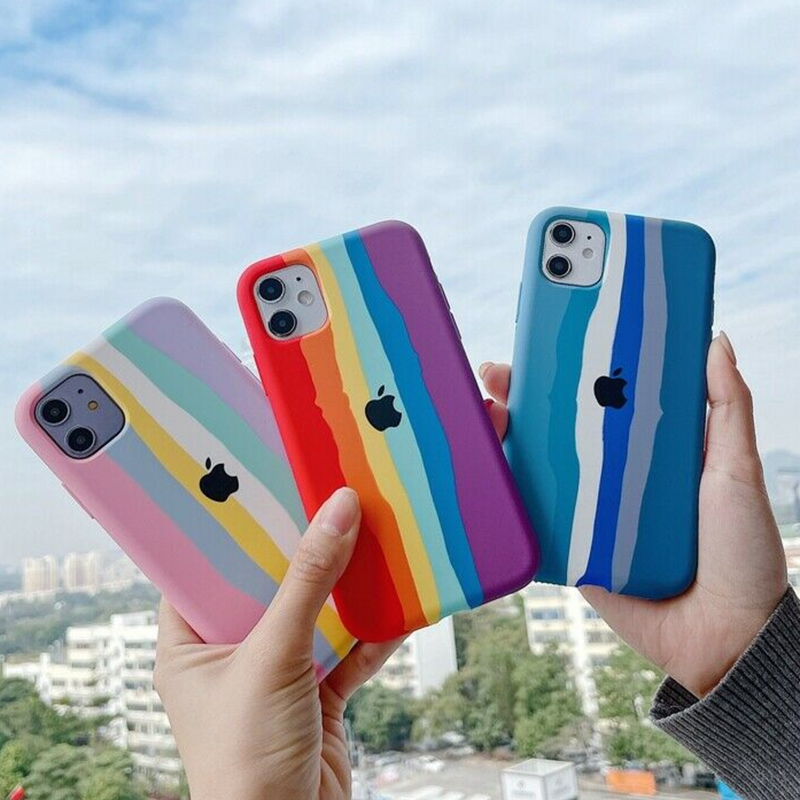 iPhone Series Rainbow Liquid Silicone Logo Case With Tempered Glass