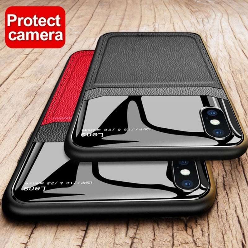 iPhone X Sleek Slim Leather Glass Case