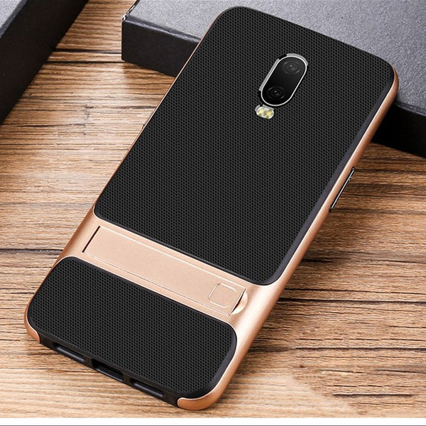 OnePlus 6T Silicone Bracket Dual Hybrid Kickstand Case