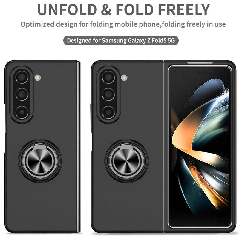 Galaxy Z Fold5 Metallic Finger Ring Holder Matte Case