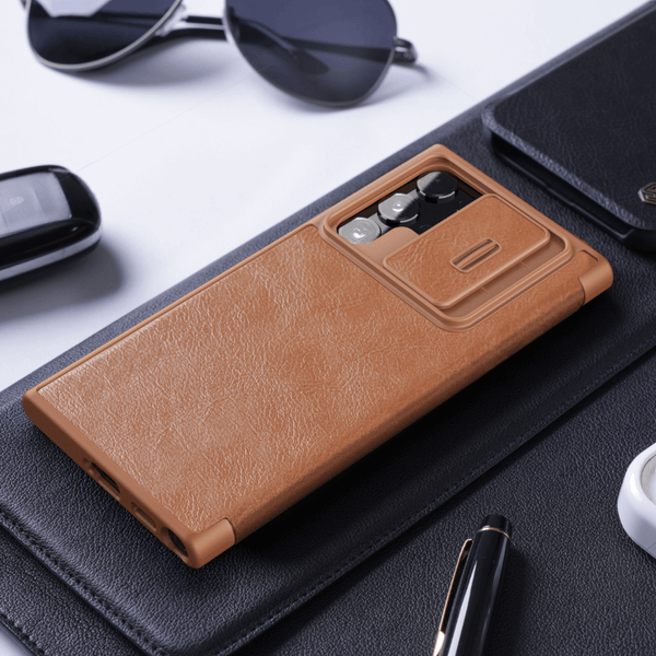 Galaxy S22 Series Camera Protection QIN Leather Flip Case